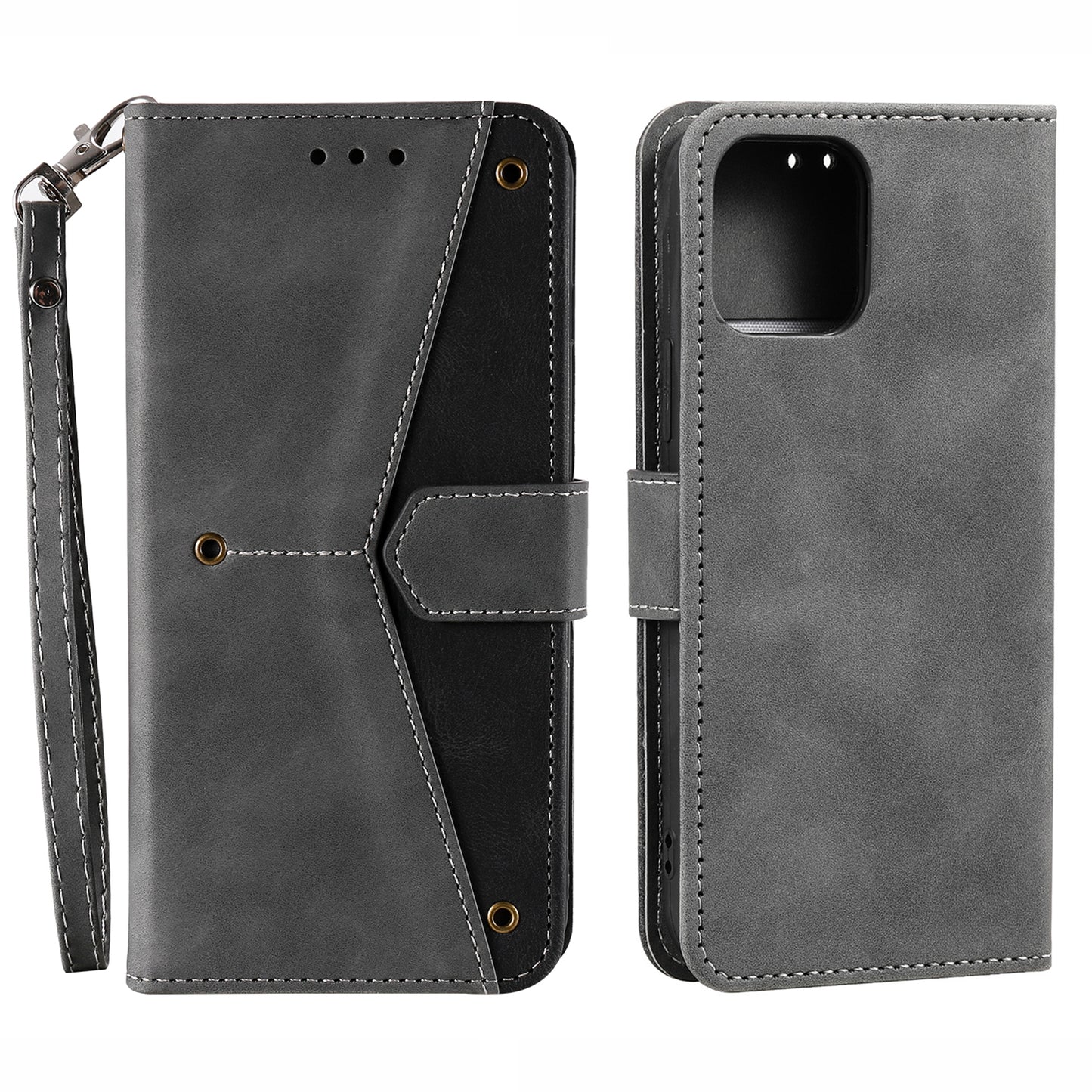 PU Leather Wallet Phone Case Rivet Decor Cover Stand Case Cover for iPhone 13 Pro 6.1 inch
