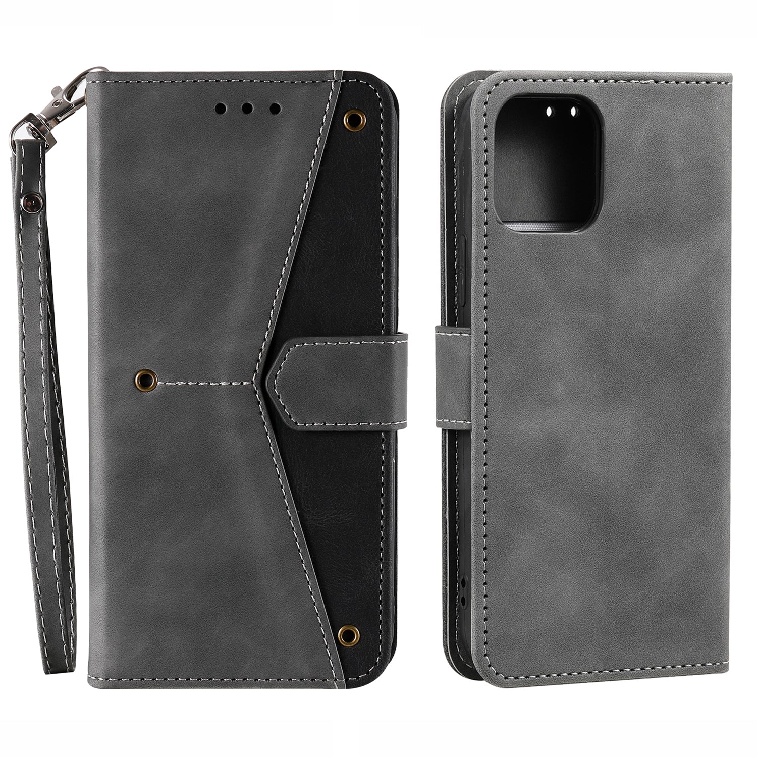 PU Leather Wallet Phone Case Rivet Decor Cover Stand Case Cover for iPhone 13 Pro 6.1 inch