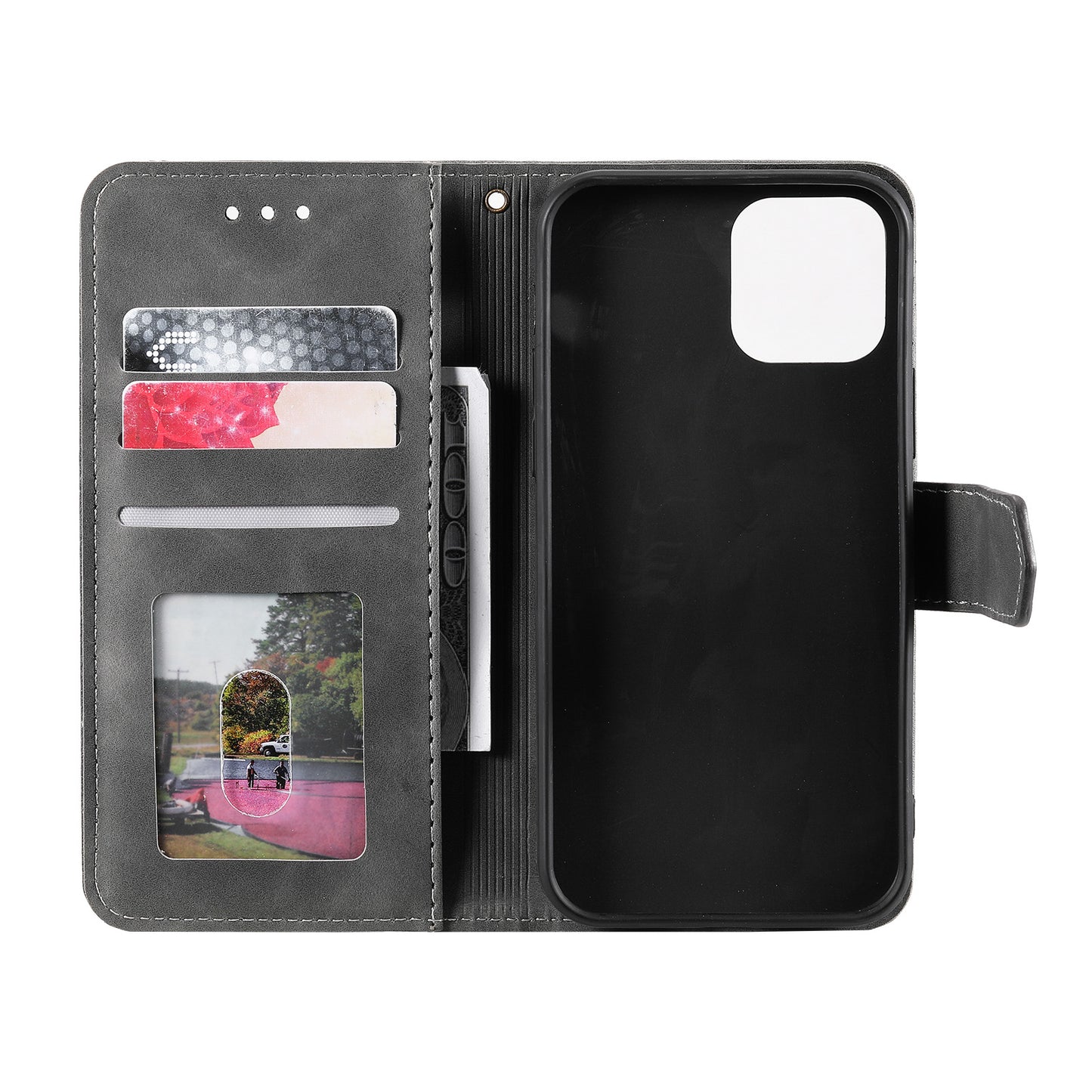 PU Leather Wallet Phone Case Rivet Decor Cover Stand Case Cover for iPhone 13 Pro 6.1 inch