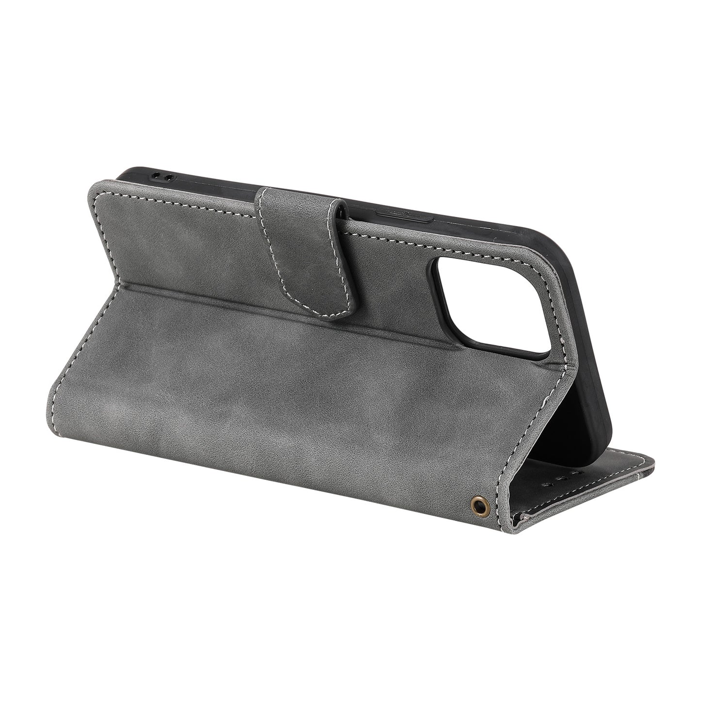 PU Leather Wallet Phone Case Rivet Decor Cover Stand Case Cover for iPhone 13 Pro 6.1 inch