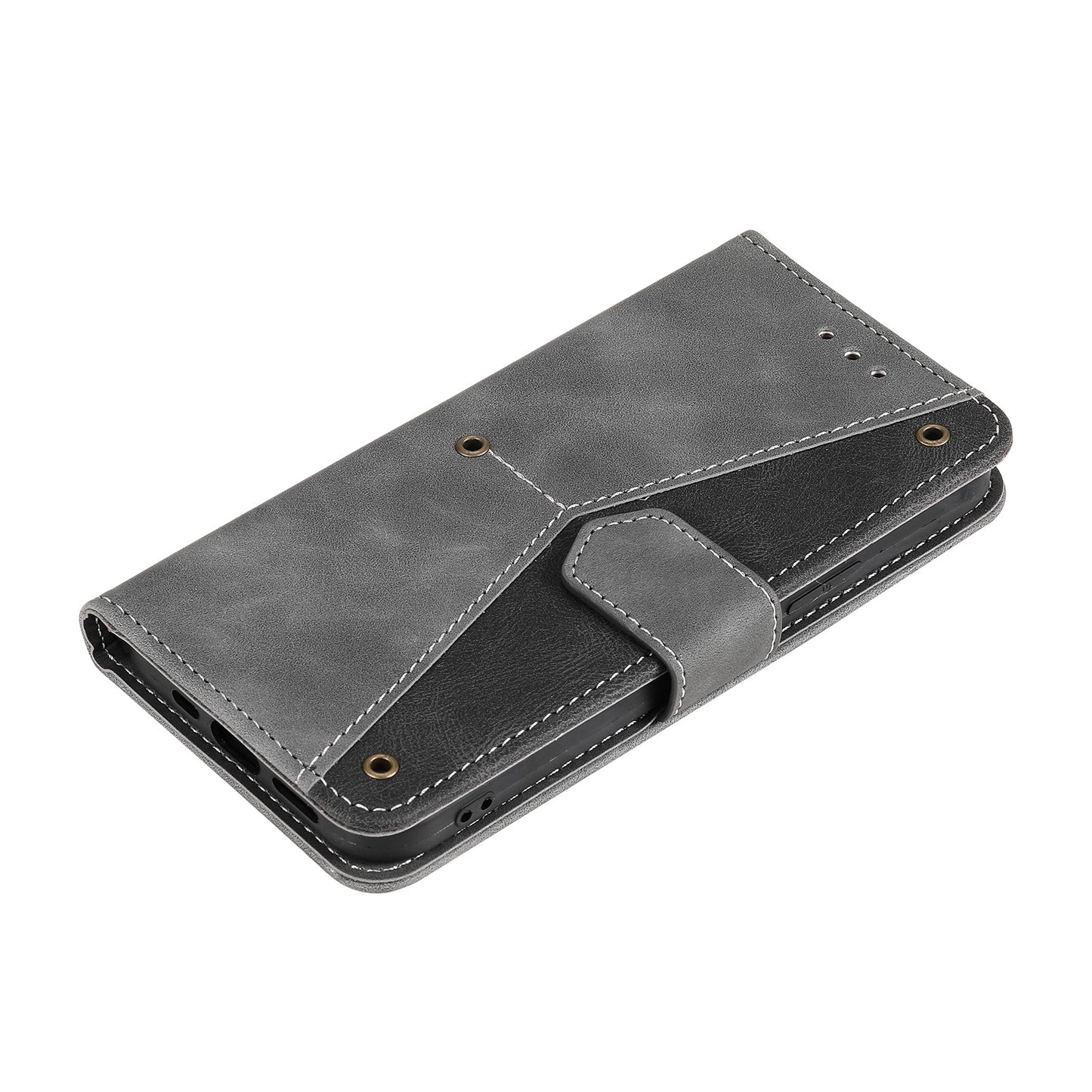 PU Leather Wallet Phone Case Rivet Decor Cover Stand Case Cover for iPhone 13 Pro 6.1 inch