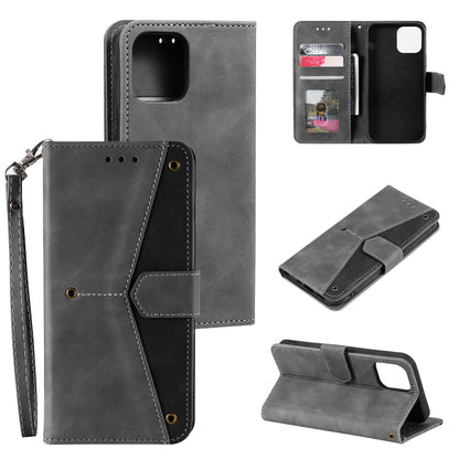 PU Leather Wallet Phone Case Rivet Decor Cover Stand Case Cover for iPhone 13 Pro 6.1 inch