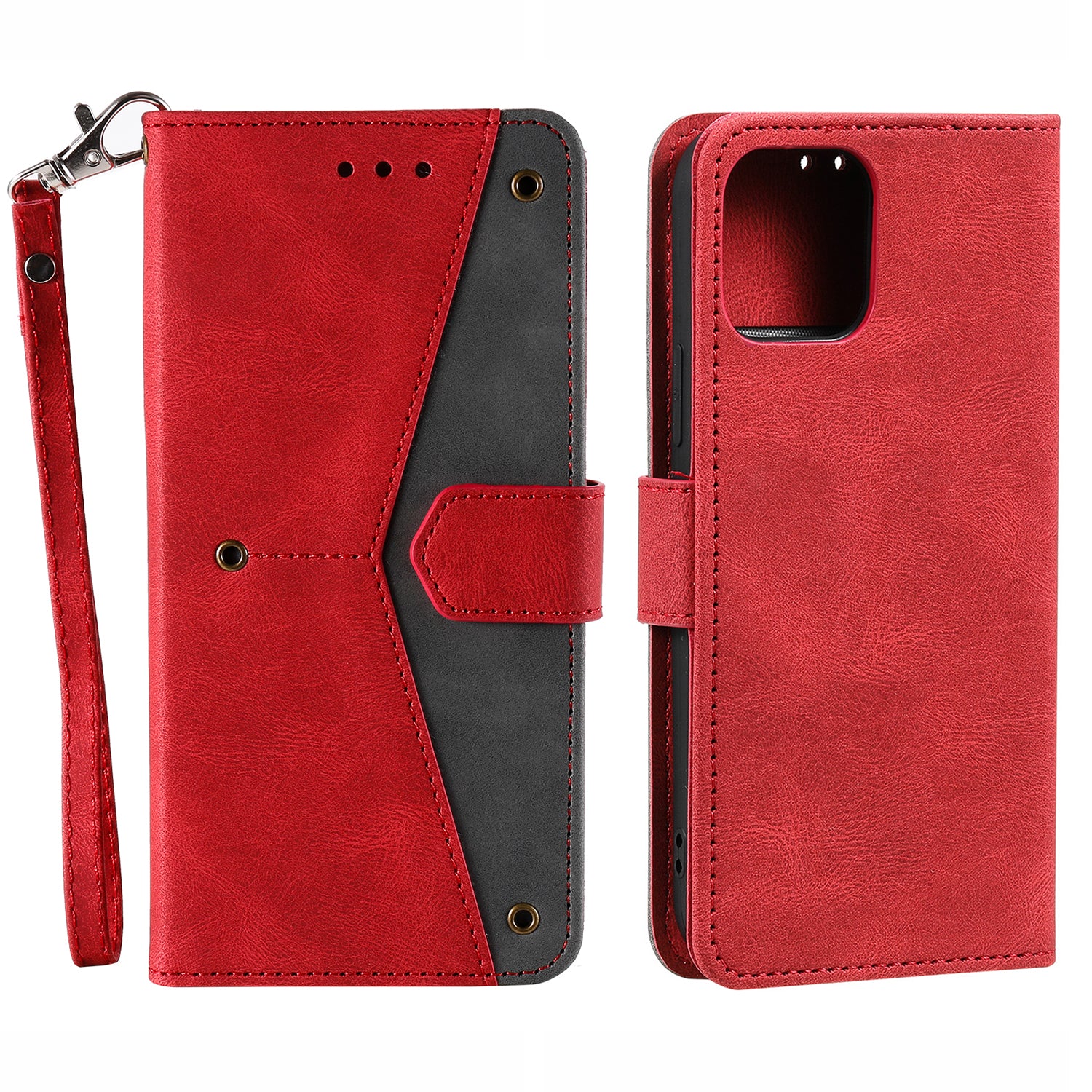 PU Leather Wallet Phone Case Rivet Decor Cover Stand Case Cover for iPhone 13 Pro 6.1 inch