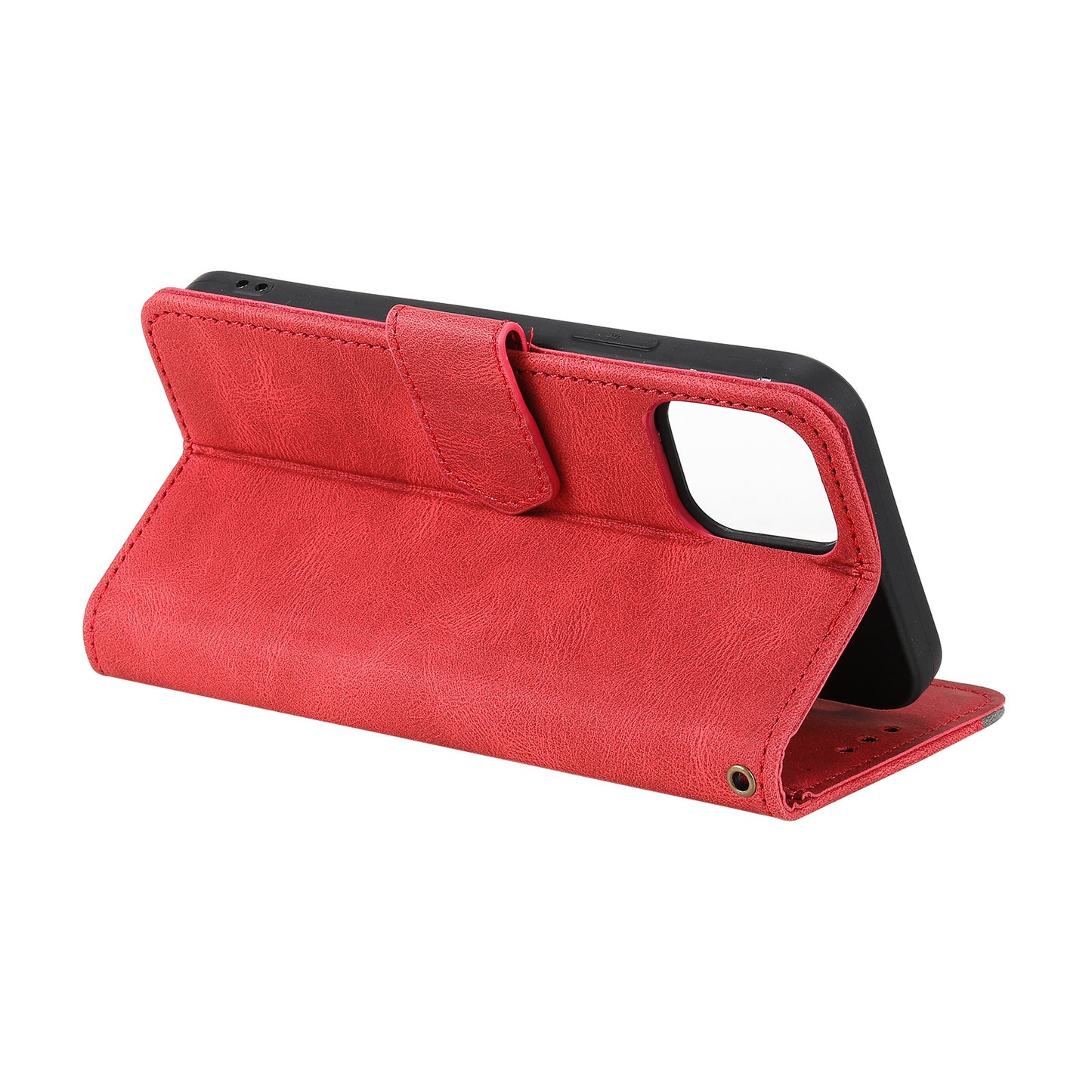 PU Leather Wallet Phone Case Rivet Decor Cover Stand Case Cover for iPhone 13 Pro 6.1 inch