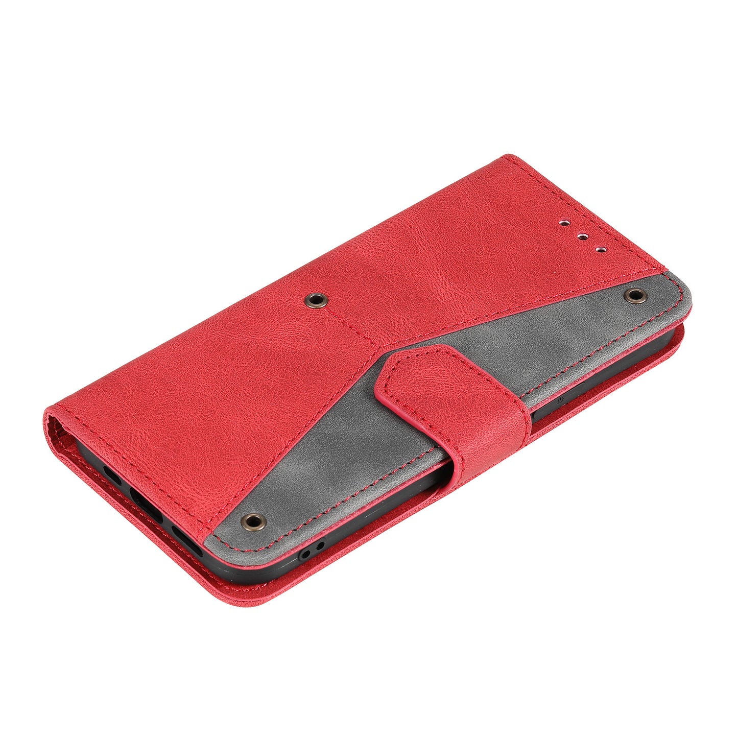 PU Leather Wallet Phone Case Rivet Decor Cover Stand Case Cover for iPhone 13 Pro 6.1 inch