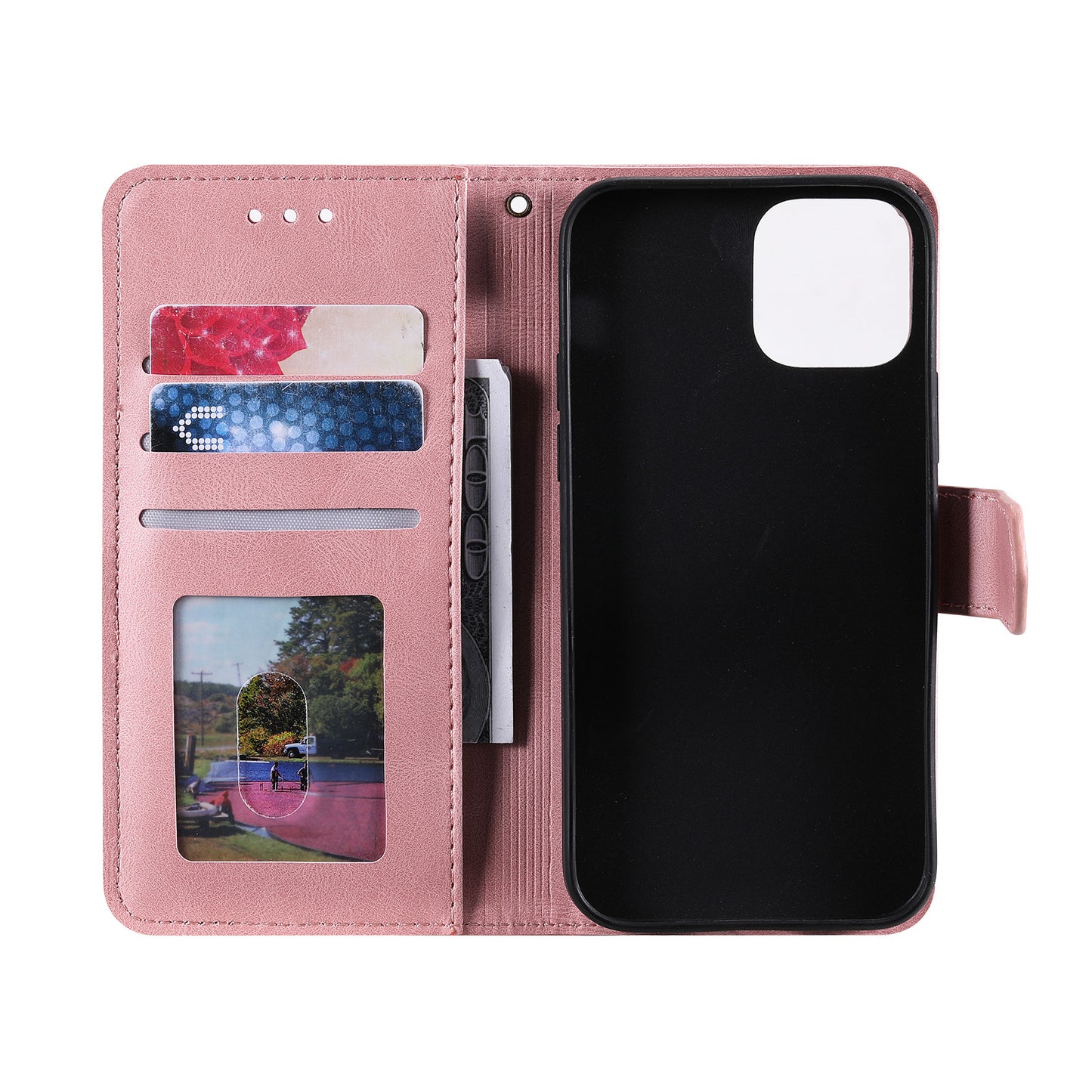 PU Leather Wallet Phone Case Rivet Decor Cover Stand Case Cover for iPhone 13 Pro 6.1 inch