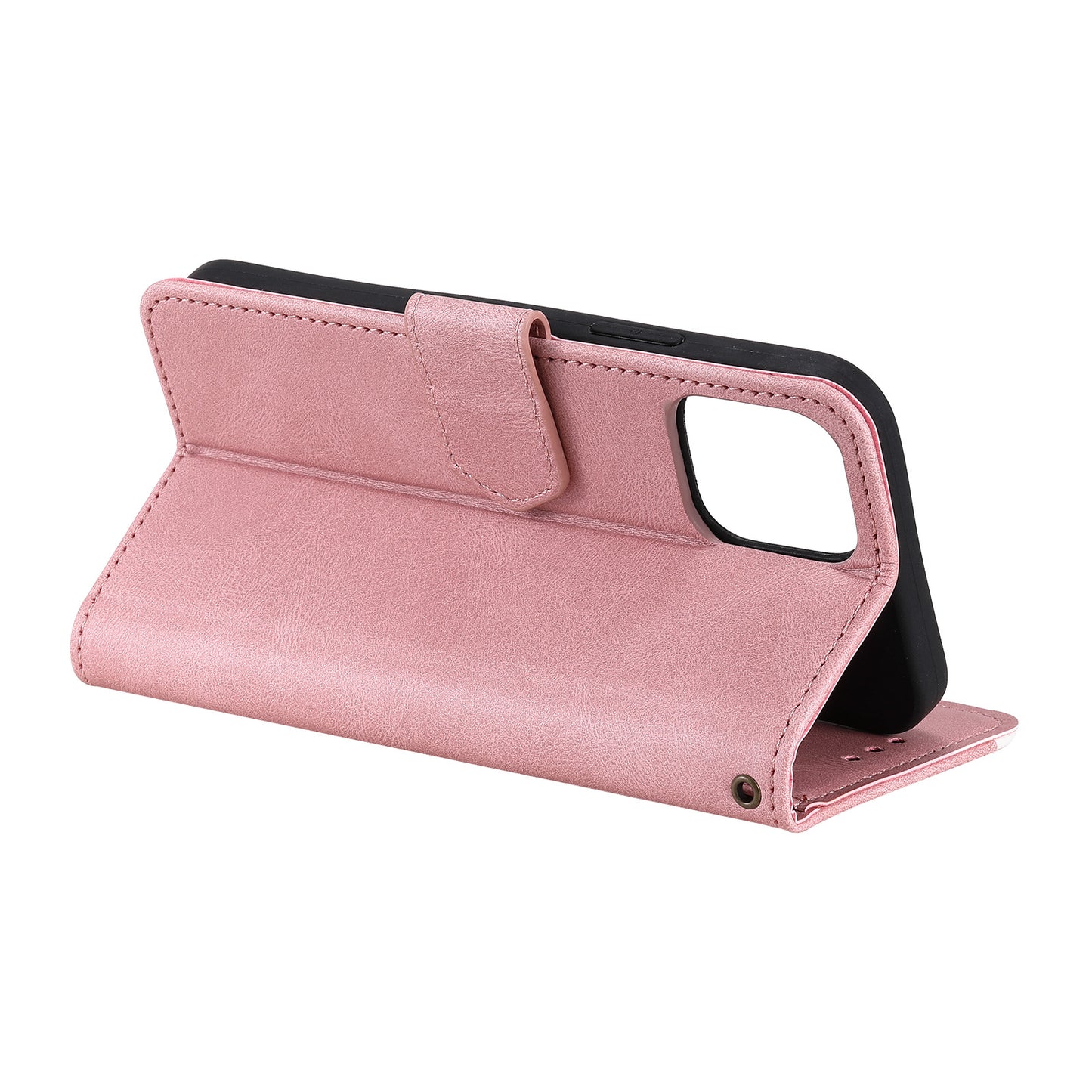 PU Leather Wallet Phone Case Rivet Decor Cover Stand Case Cover for iPhone 13 Pro 6.1 inch