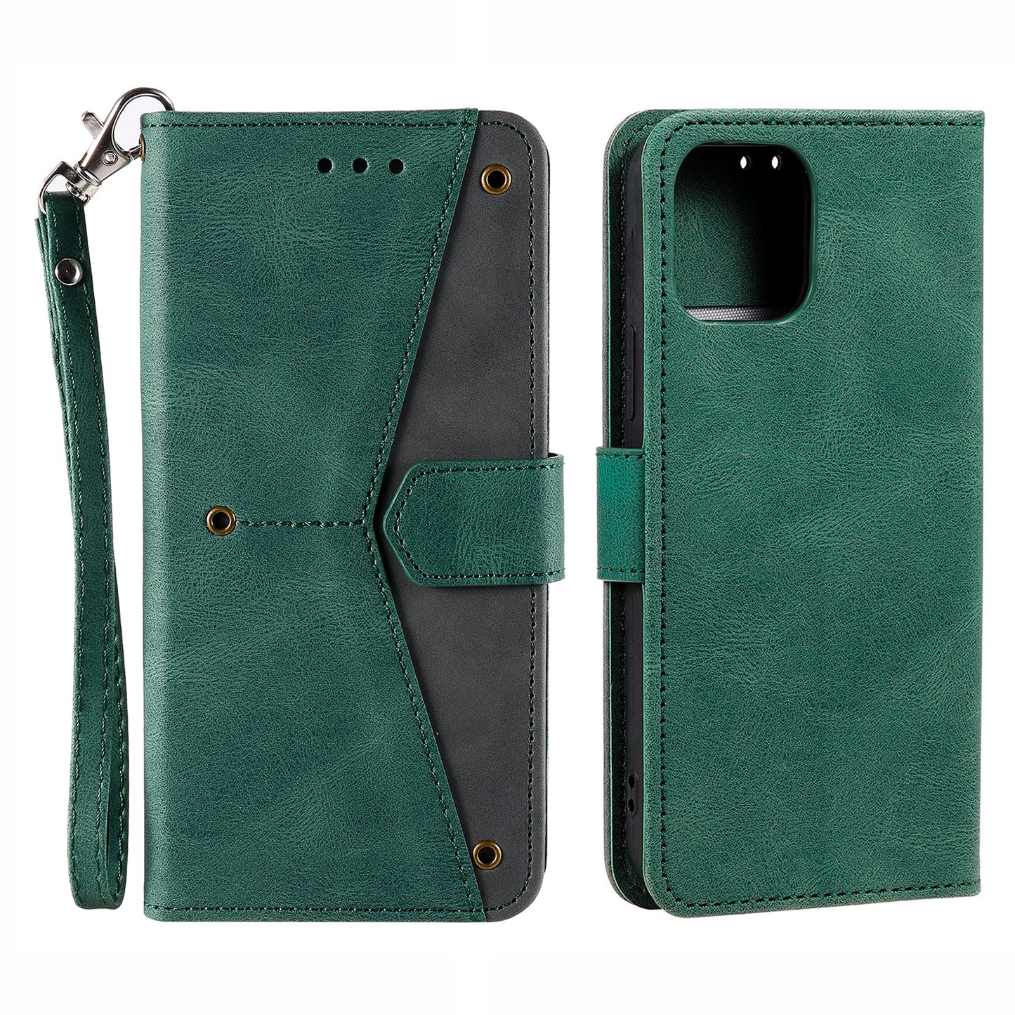 PU Leather Wallet Phone Case Rivet Decor Cover Stand Case Cover for iPhone 13 Pro 6.1 inch