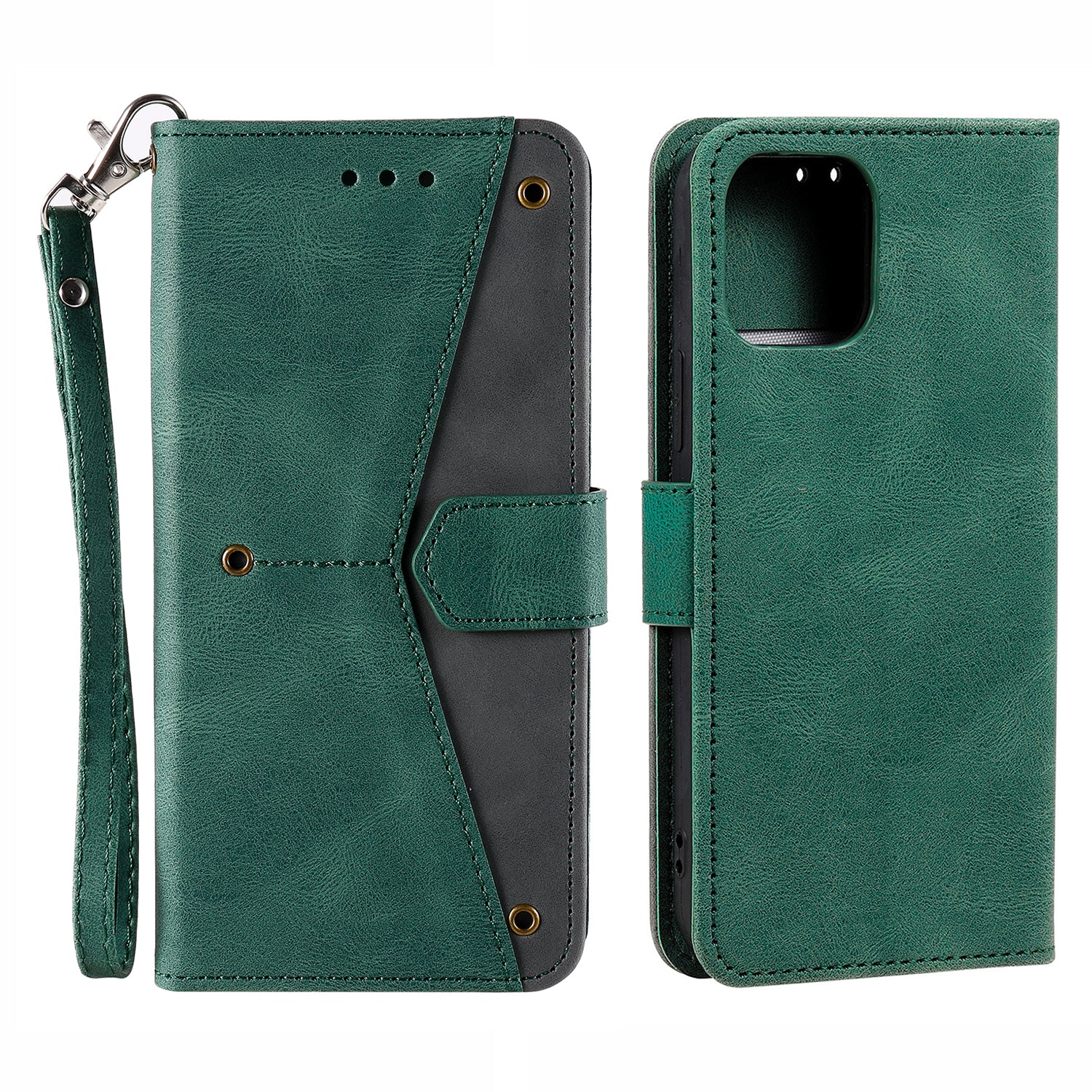PU Leather Wallet Phone Case Rivet Decor Cover Stand Case Cover for iPhone 13 Pro 6.1 inch