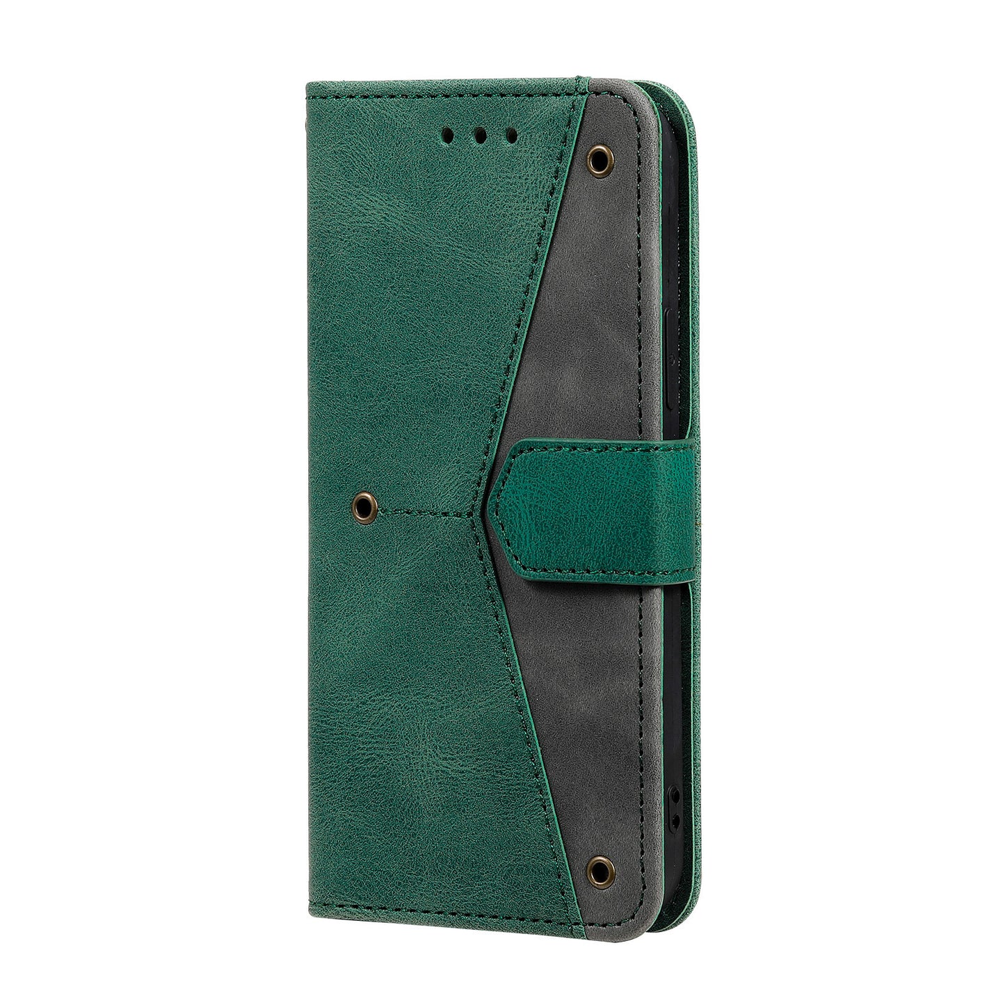 PU Leather Wallet Phone Case Rivet Decor Cover Stand Case Cover for iPhone 13 Pro 6.1 inch