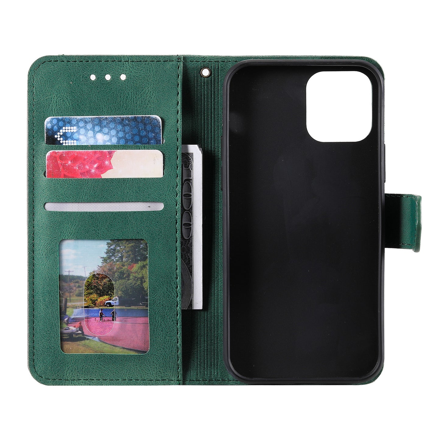 PU Leather Wallet Phone Case Rivet Decor Cover Stand Case Cover for iPhone 13 Pro 6.1 inch