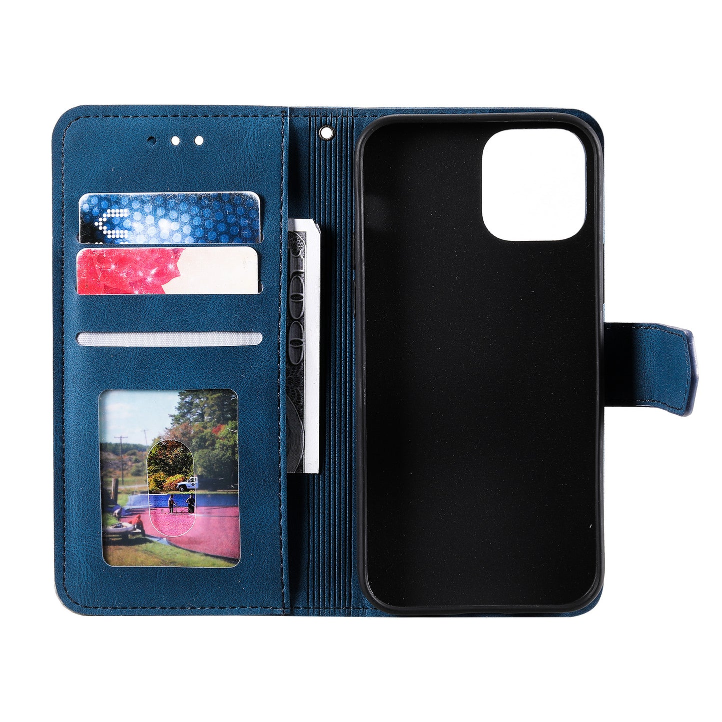 PU Leather Wallet Phone Case Rivet Decor Cover Stand Case Cover for iPhone 13 Pro 6.1 inch