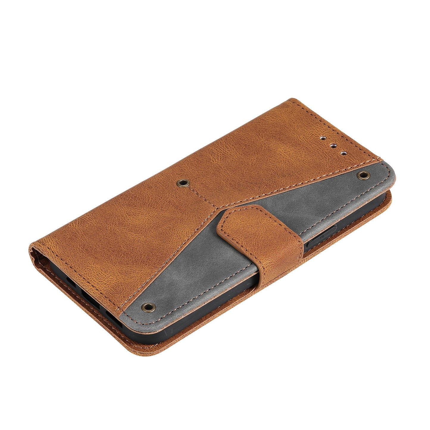 PU Leather Wallet Phone Case Rivet Decor Cover Stand Case Cover for iPhone 13 Pro 6.1 inch