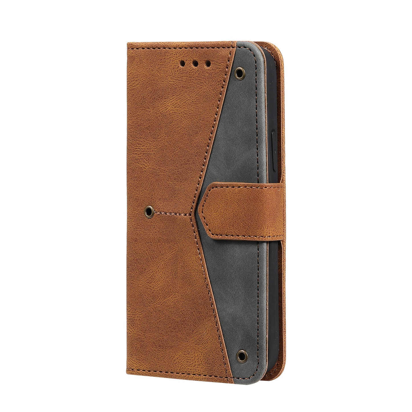 PU Leather Wallet Phone Case Rivet Decor Cover Stand Case Cover for 	iPhone 13 Pro Max 6.7 inch