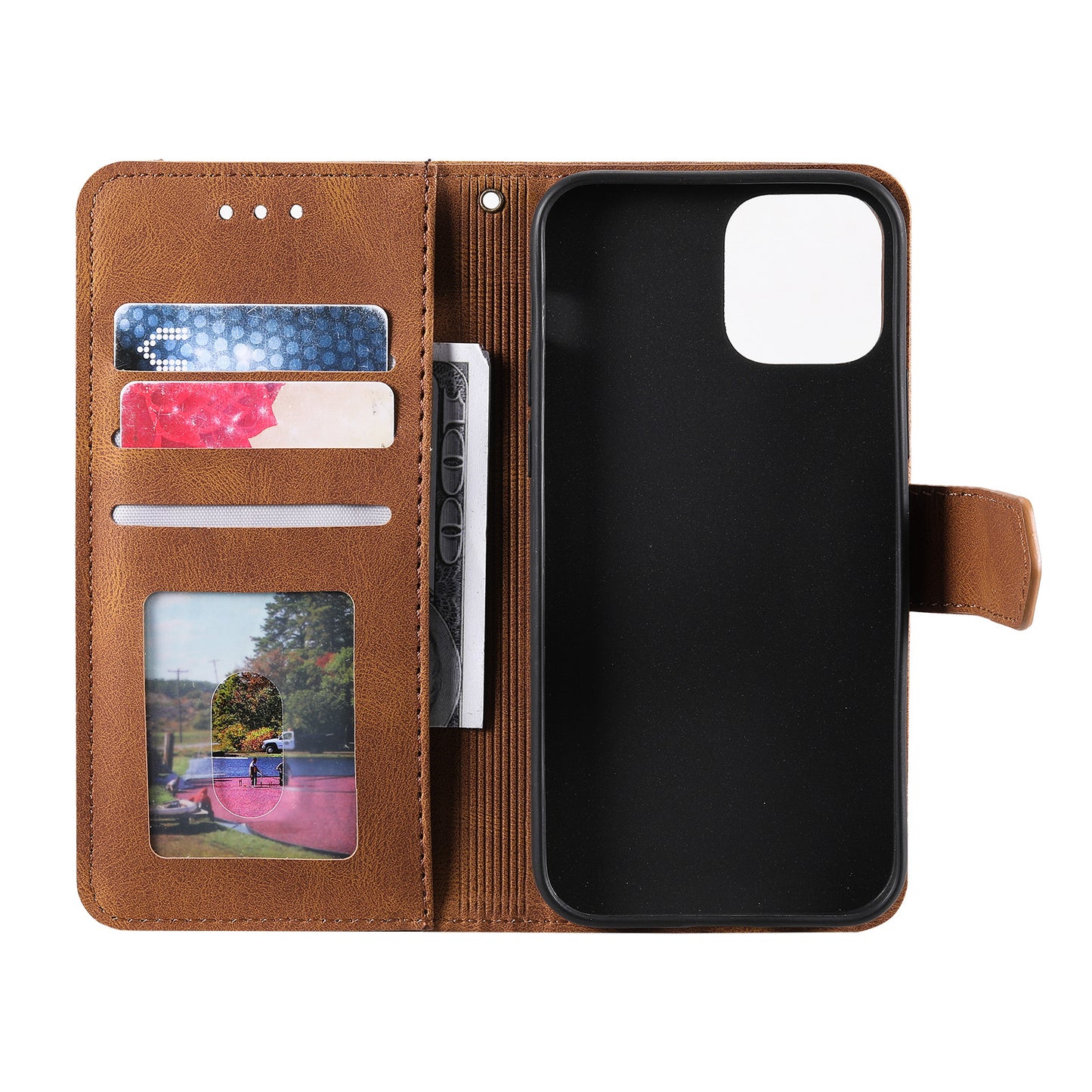 PU Leather Wallet Phone Case Rivet Decor Cover Stand Case Cover for 	iPhone 13 Pro Max 6.7 inch