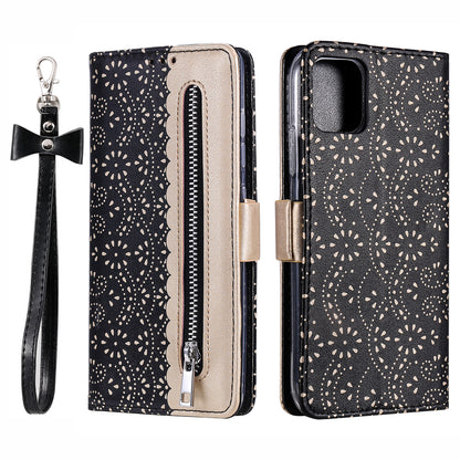 Anti-scratch Zipper Design Lace Flower Leather Case Cover with Wallet for iPhone 13 Pro 6.1 inch