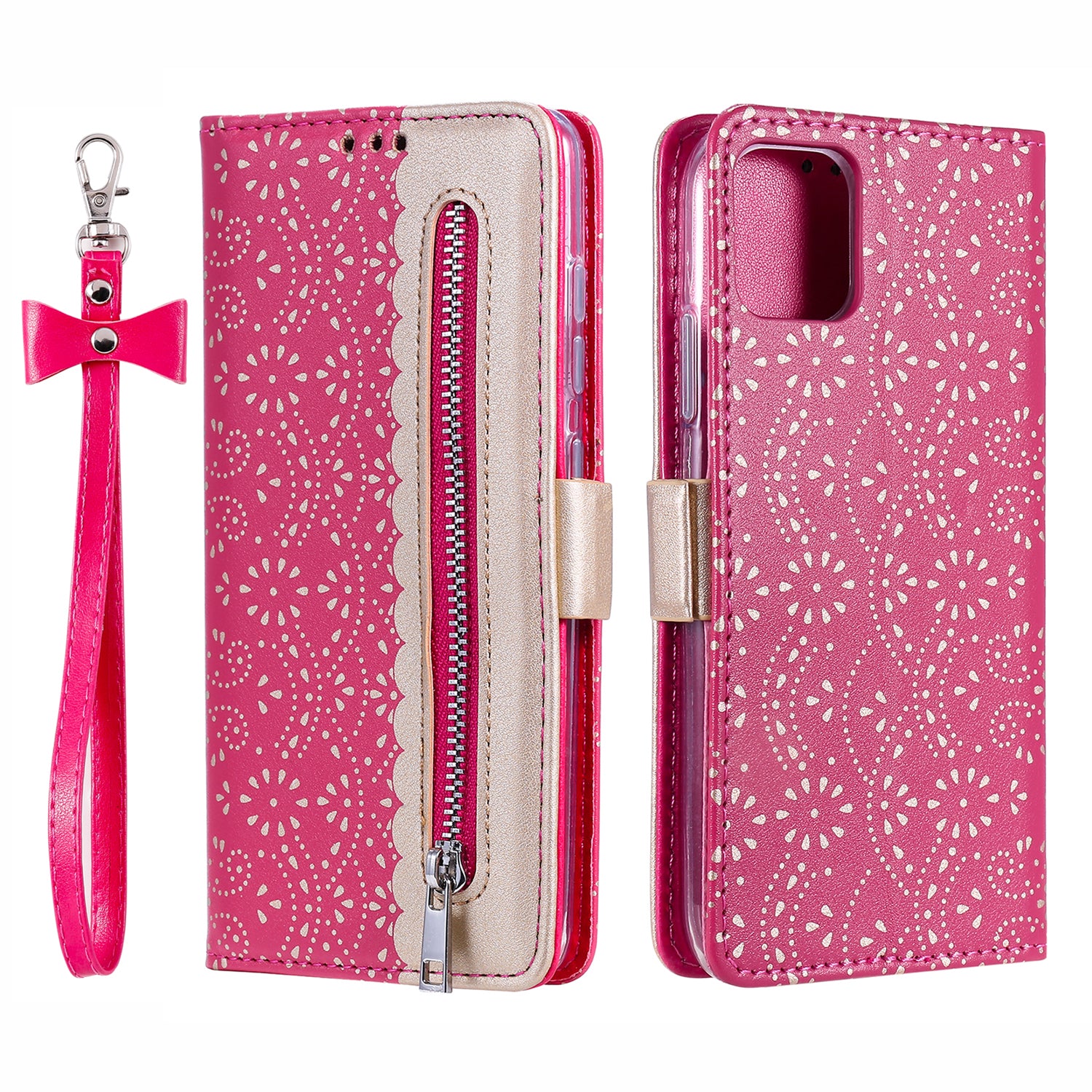 Anti-scratch Zipper Design Lace Flower Leather Case Cover with Wallet for iPhone 13 Pro 6.1 inch