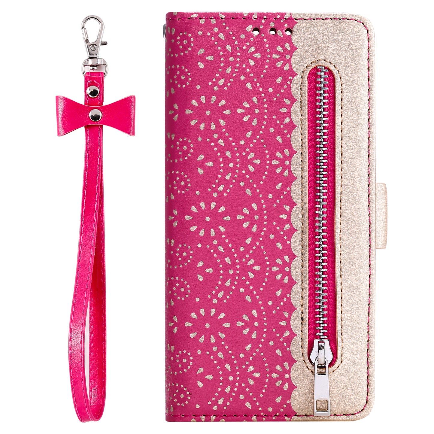 Anti-scratch Zipper Design Lace Flower Leather Case Cover with Wallet for iPhone 13 Pro 6.1 inch