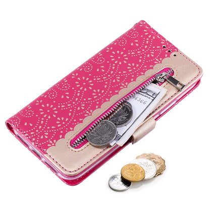 Anti-scratch Zipper Design Lace Flower Leather Case Cover with Wallet for iPhone 13 Pro 6.1 inch
