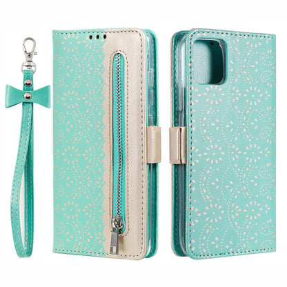 Anti-scratch Zipper Design Lace Flower Leather Case Cover with Wallet for iPhone 13 Pro 6.1 inch