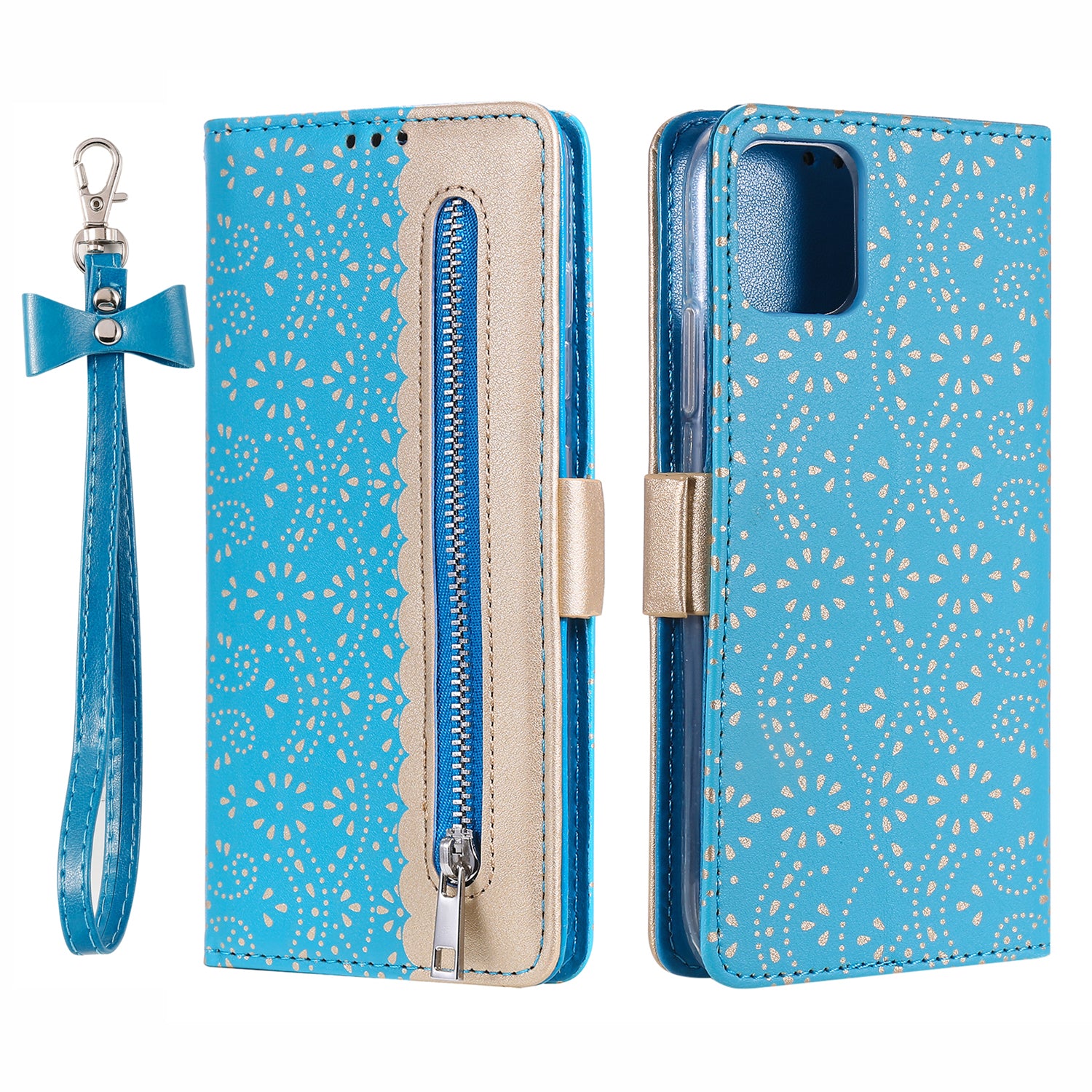 Anti-scratch Zipper Design Lace Flower Leather Case Cover with Wallet for iPhone 13 Pro 6.1 inch