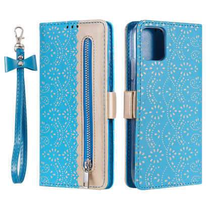 Anti-scratch Zipper Design Lace Flower Leather Case Cover with Wallet for iPhone 13 Pro 6.1 inch