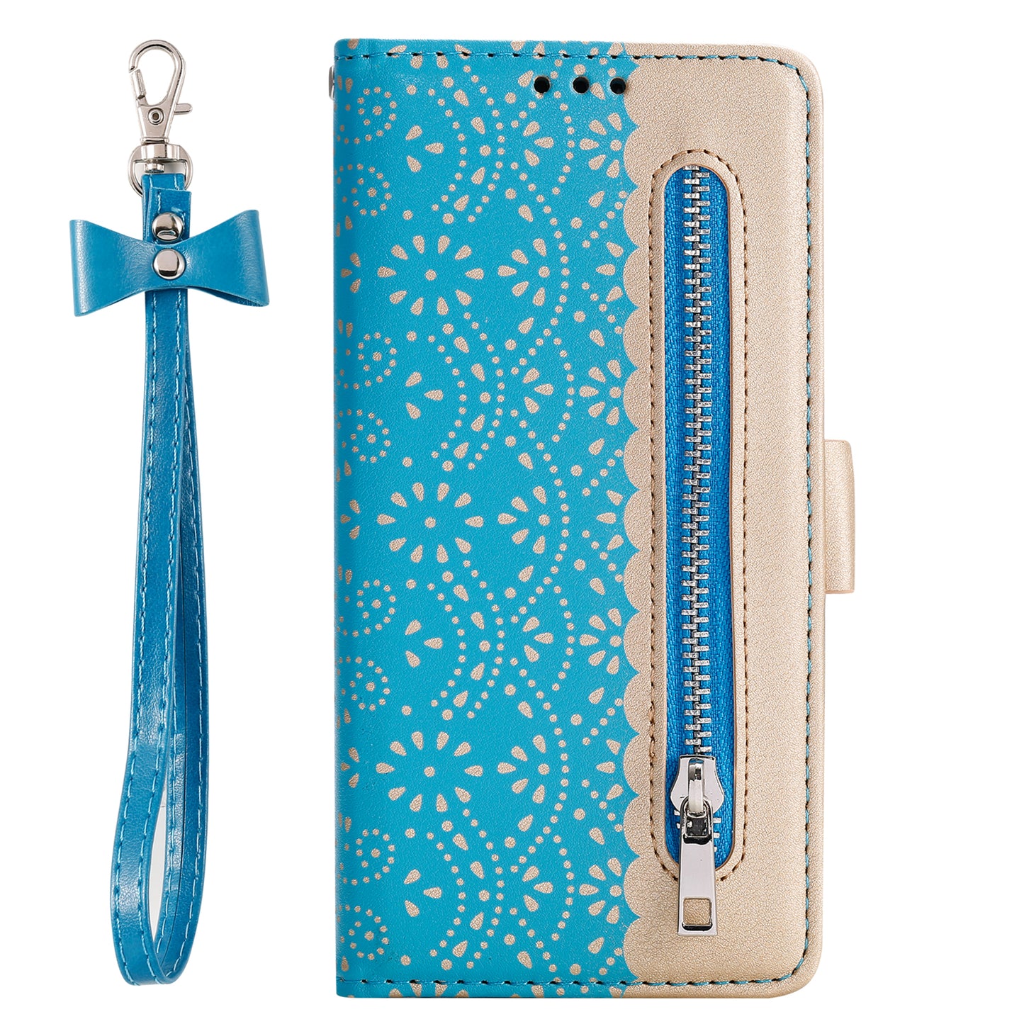 Anti-scratch Zipper Design Lace Flower Leather Case Cover with Wallet for iPhone 13 Pro 6.1 inch