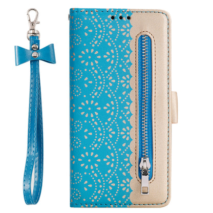 Anti-scratch Zipper Design Lace Flower Leather Case Cover with Wallet for iPhone 13 Pro 6.1 inch