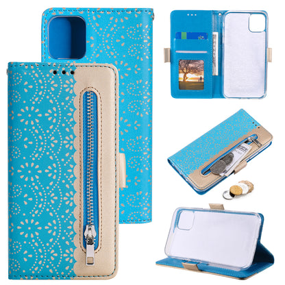 Anti-scratch Zipper Design Lace Flower Leather Case Cover with Wallet for iPhone 13 Pro 6.1 inch