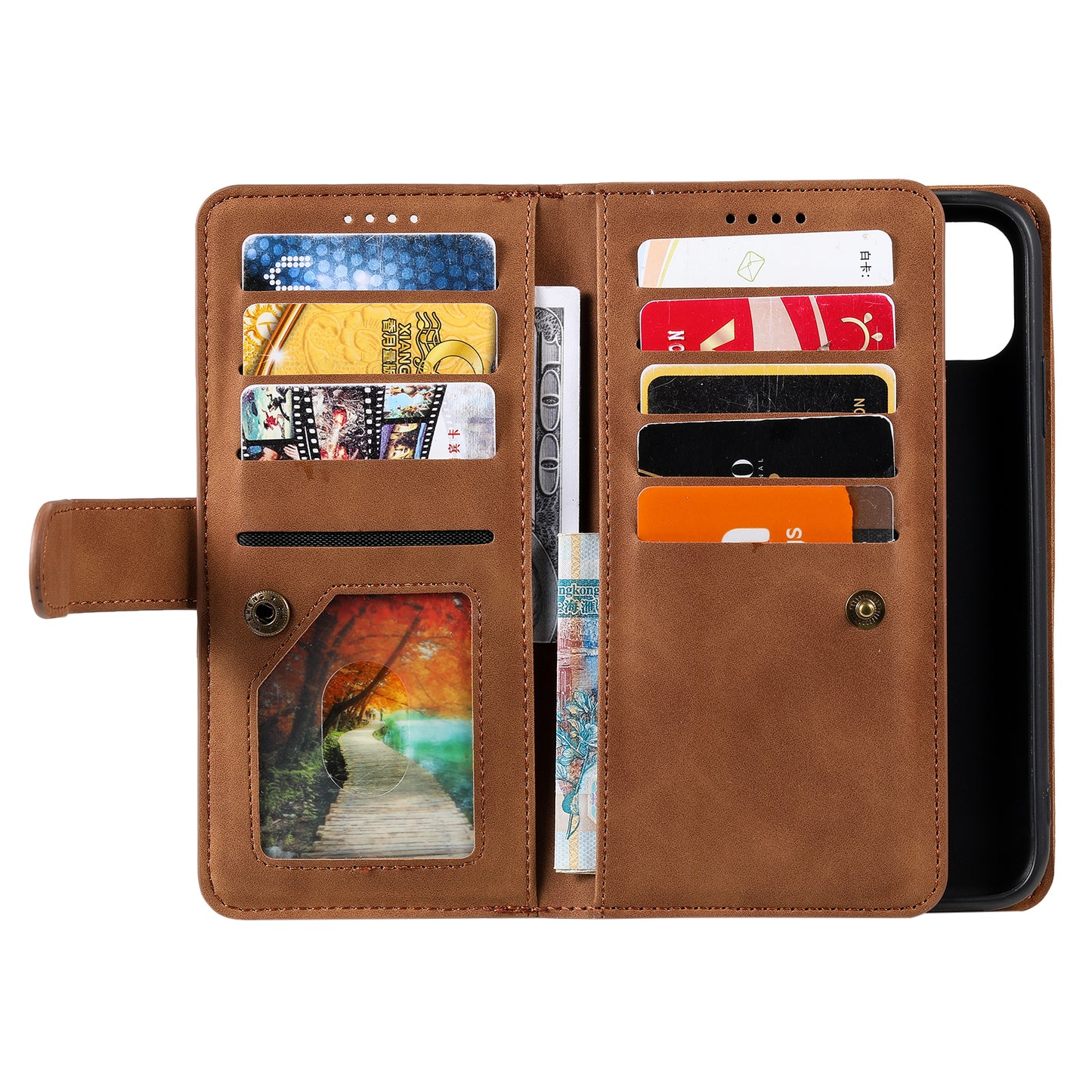 9 Card Slots Wallet Design Full Protection Phone Stand Case Cover for iPhone 13 Pro Max 6.7 inch