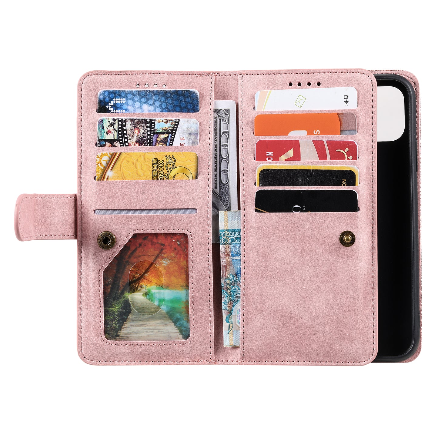 9 Card Slots Wallet Design Full Protection Phone Stand Case Cover for iPhone 13 Pro Max 6.7 inch
