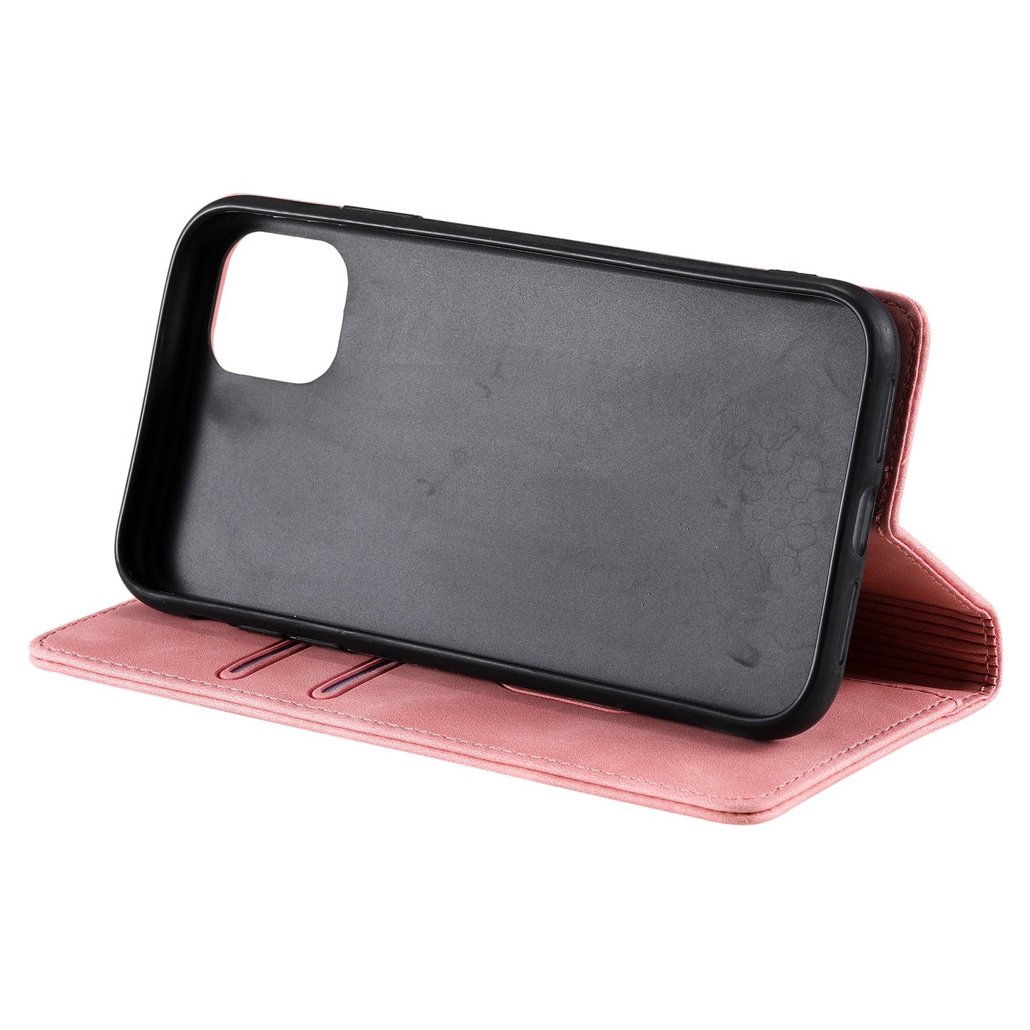 001 Series Auto-absorbed Skin-touch Feeling Leather Full-Protection Phone Case with Stand Design for iPhone 13 Pro 6.1 inch