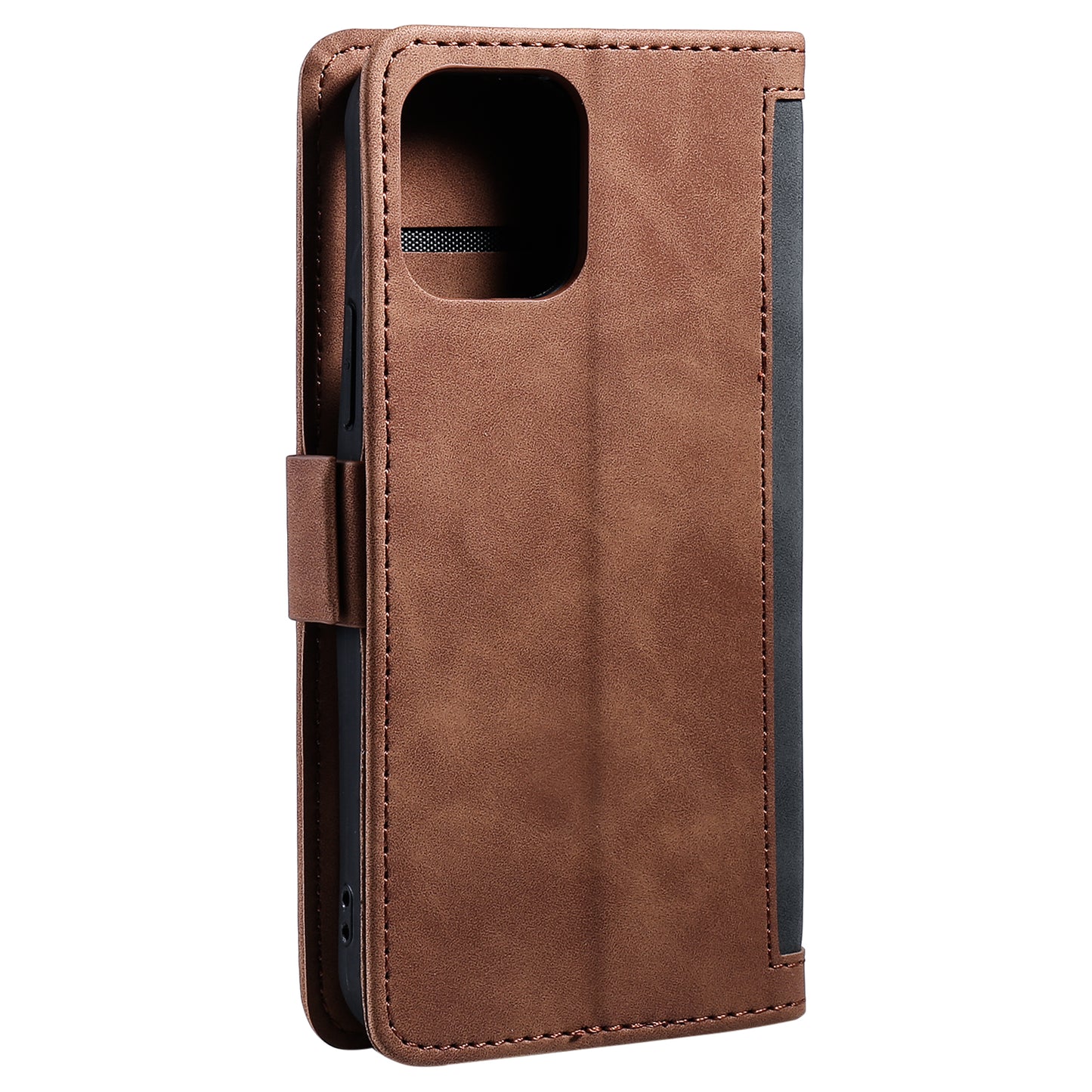 Retro Style Full Protection Splicing Leather Phone Case with Card Slots and Photo Slot for iPhone 13 6.1 inch