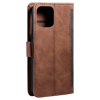 Retro Style Full Protection Splicing Leather Phone Case with Card Slots and Photo Slot for iPhone 13 6.1 inch