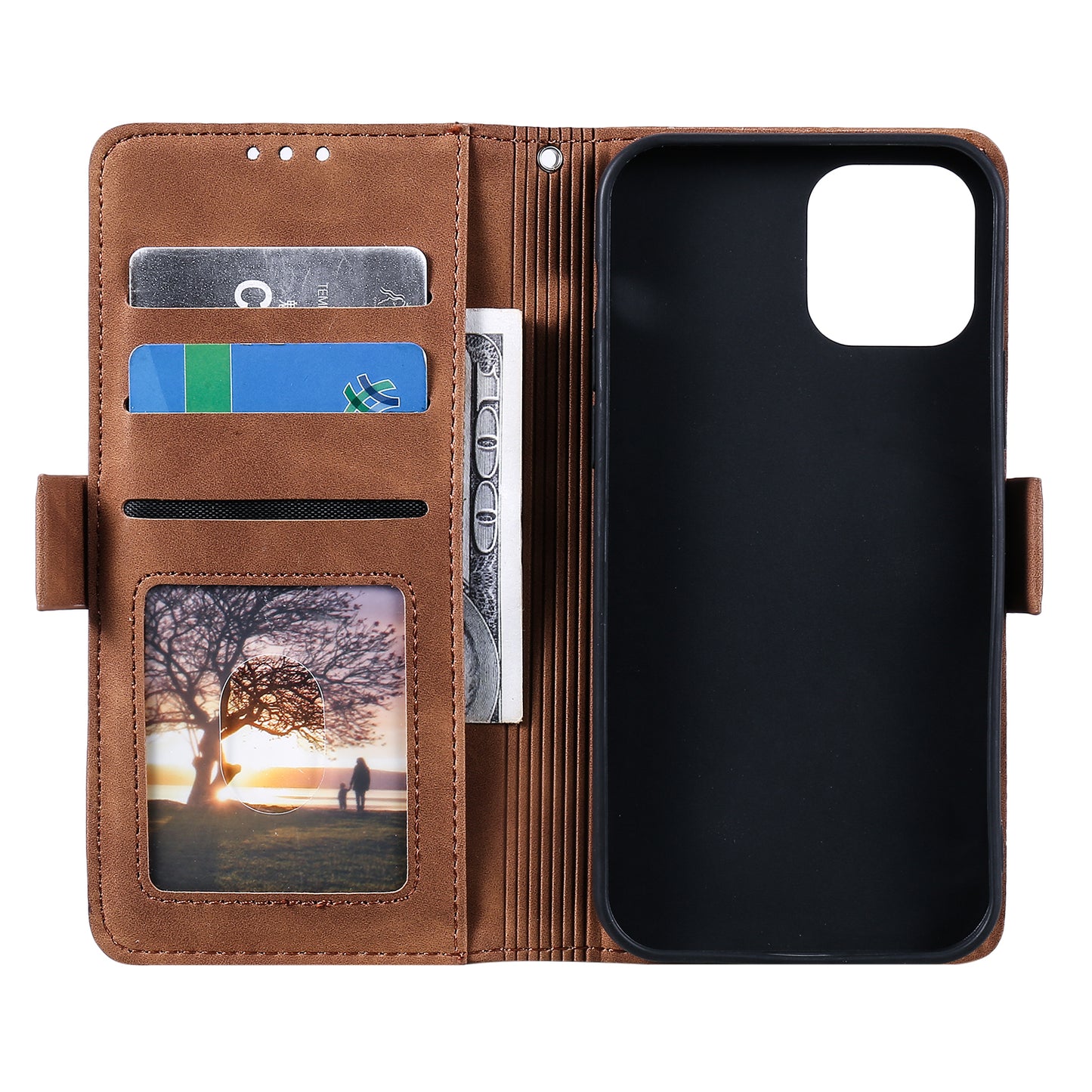 Retro Style Full Protection Splicing Leather Phone Case with Card Slots and Photo Slot for iPhone 13 6.1 inch