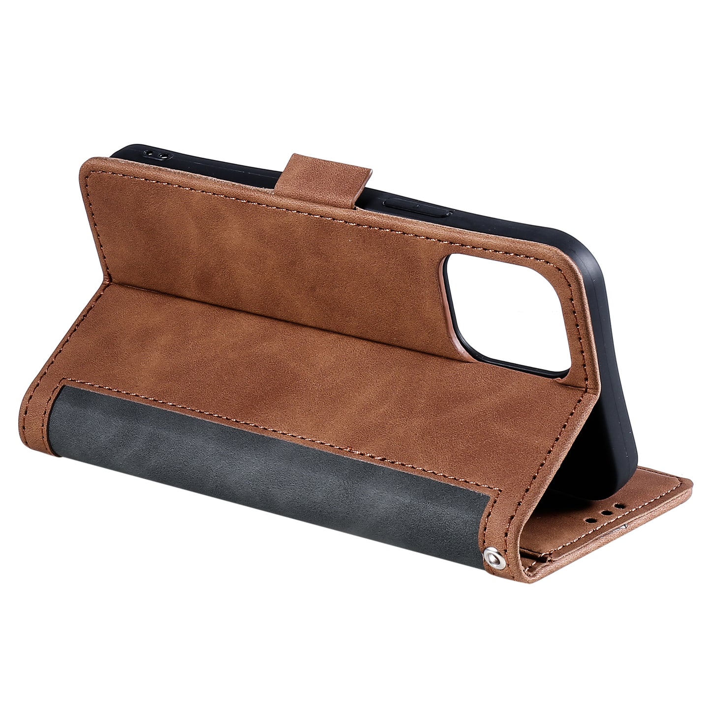 Retro Style Full Protection Splicing Leather Phone Case with Card Slots and Photo Slot for iPhone 13 6.1 inch