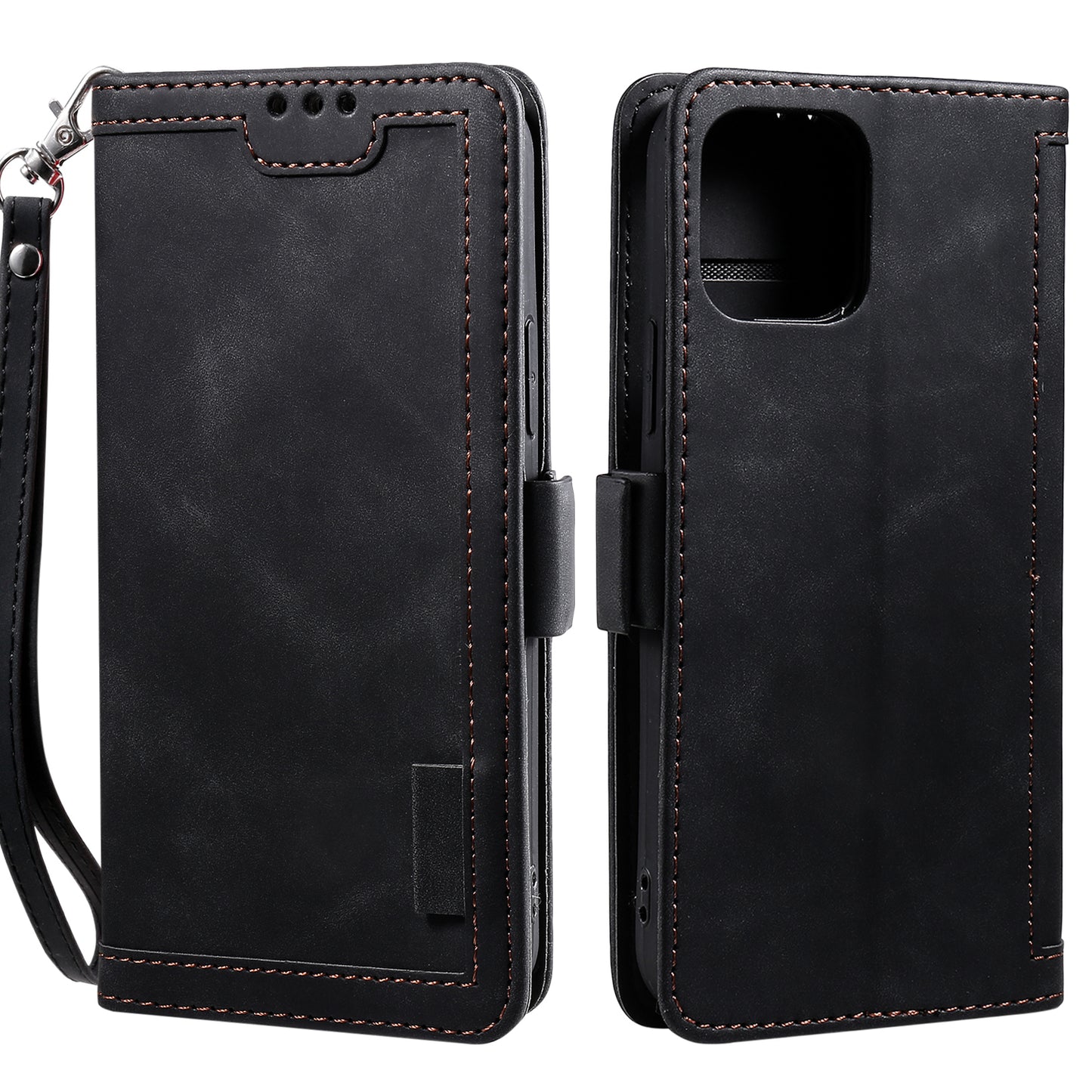Retro Style Full Protection Splicing Leather Phone Case with Card Slots and Photo Slot for iPhone 13 6.1 inch