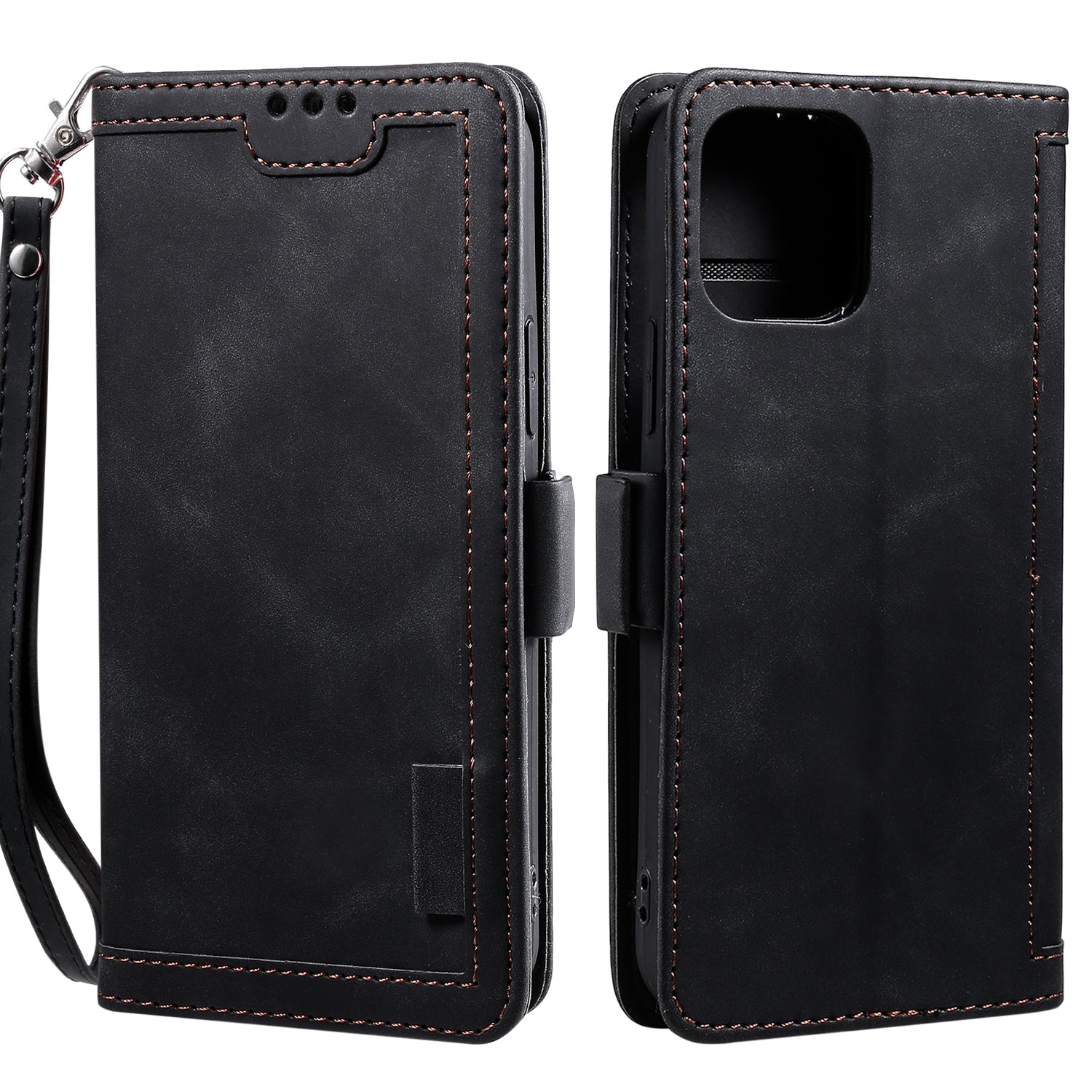 Retro Style Full Protection Splicing Leather Phone Case with Card Slots and Photo Slot for iPhone 13 6.1 inch