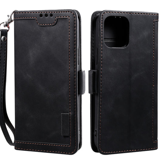 Retro Style Full Protection Splicing Leather Phone Case with Card Slots and Photo Slot for iPhone 13 6.1 inch