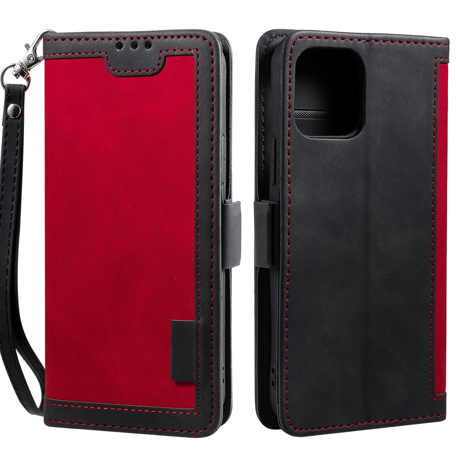 Retro Style Full Protection Splicing Leather Phone Case with Card Slots and Photo Slot for iPhone 13 6.1 inch