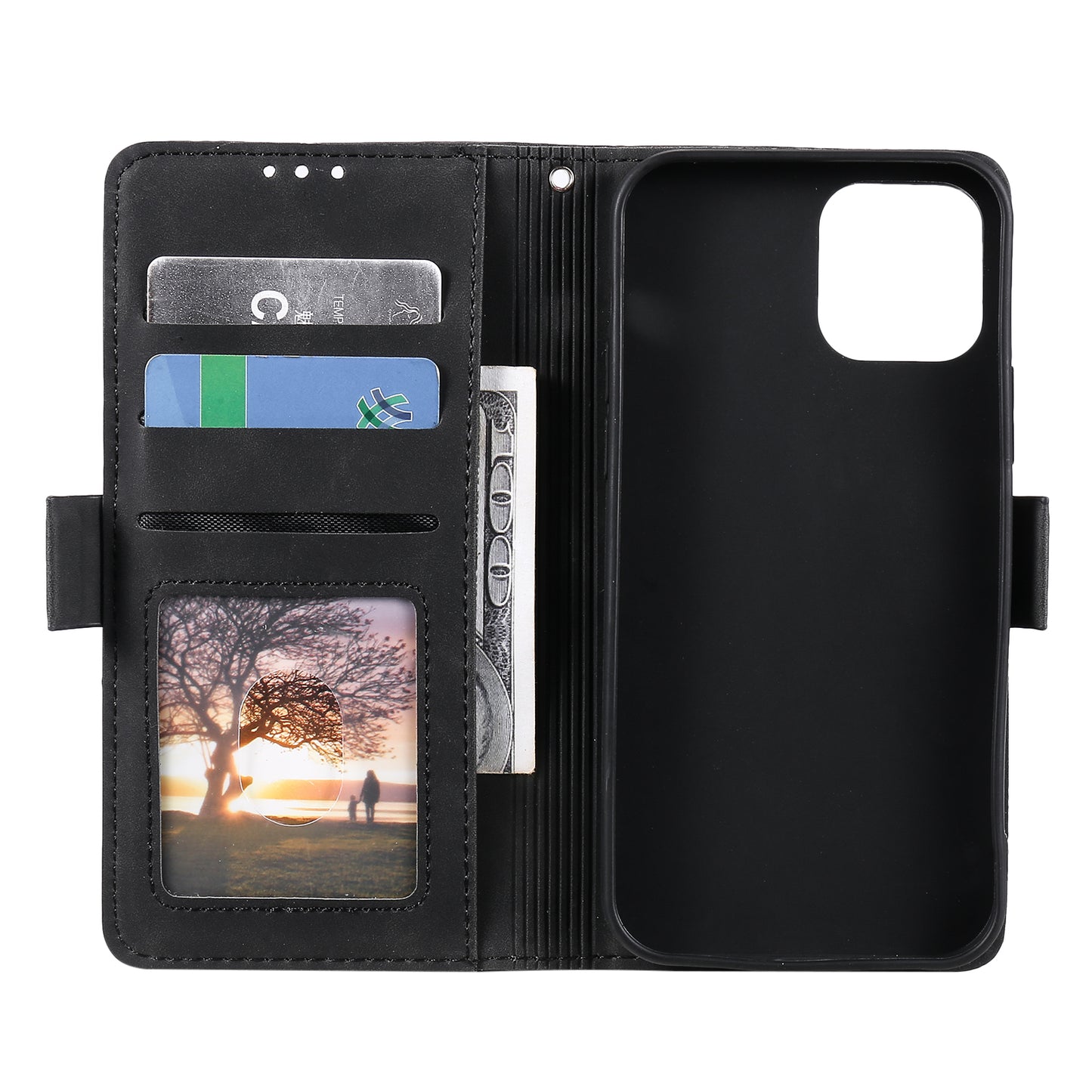 Retro Style Full Protection Splicing Leather Phone Case with Card Slots and Photo Slot for iPhone 13 6.1 inch