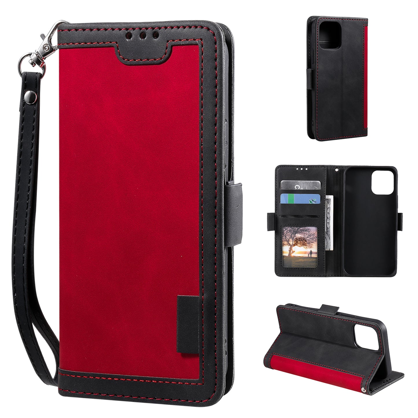 Retro Style Full Protection Splicing Leather Phone Case with Card Slots and Photo Slot for iPhone 13 6.1 inch