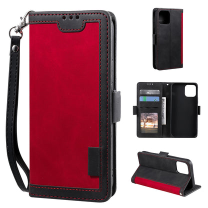 Retro Style Full Protection Splicing Leather Phone Case with Card Slots and Photo Slot for iPhone 13 6.1 inch