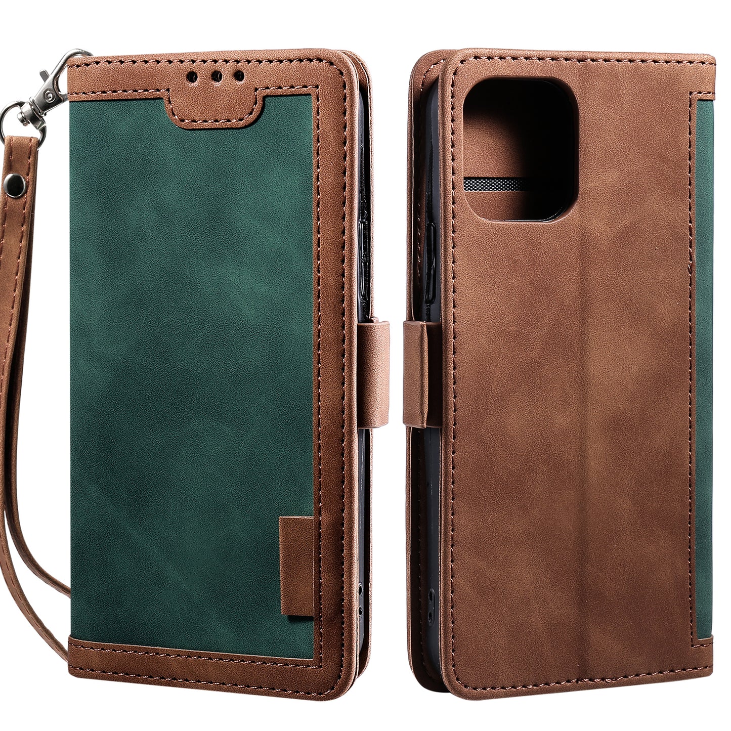 Retro Style Full Protection Splicing Leather Phone Case with Card Slots and Photo Slot for iPhone 13 6.1 inch
