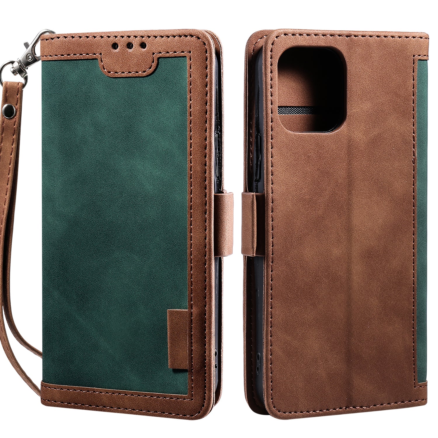 Retro Style Full Protection Splicing Leather Phone Case with Card Slots and Photo Slot for iPhone 13 6.1 inch