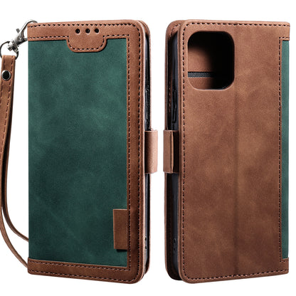 Retro Style Full Protection Splicing Leather Phone Case with Card Slots and Photo Slot for iPhone 13 6.1 inch