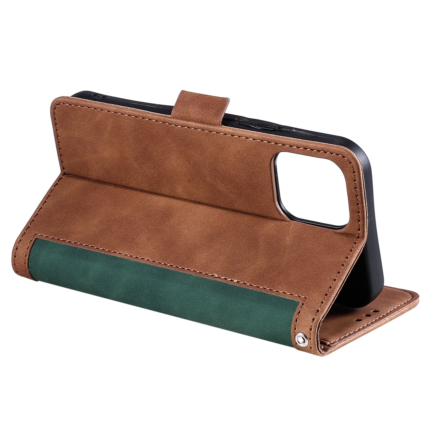 Retro Style Full Protection Splicing Leather Phone Case with Card Slots and Photo Slot for iPhone 13 6.1 inch