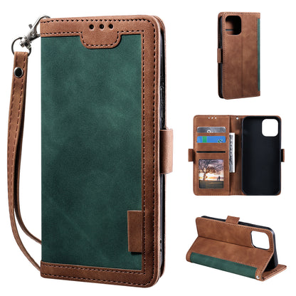 Retro Style Full Protection Splicing Leather Phone Case with Card Slots and Photo Slot for iPhone 13 6.1 inch