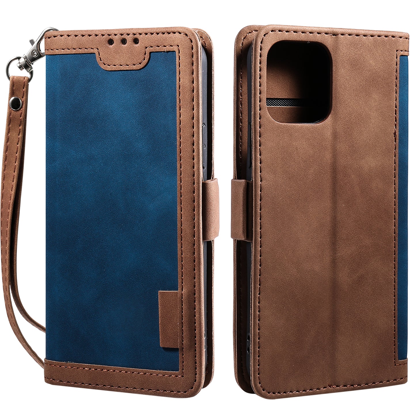 Retro Style Full Protection Splicing Leather Phone Case with Card Slots and Photo Slot for iPhone 13 6.1 inch
