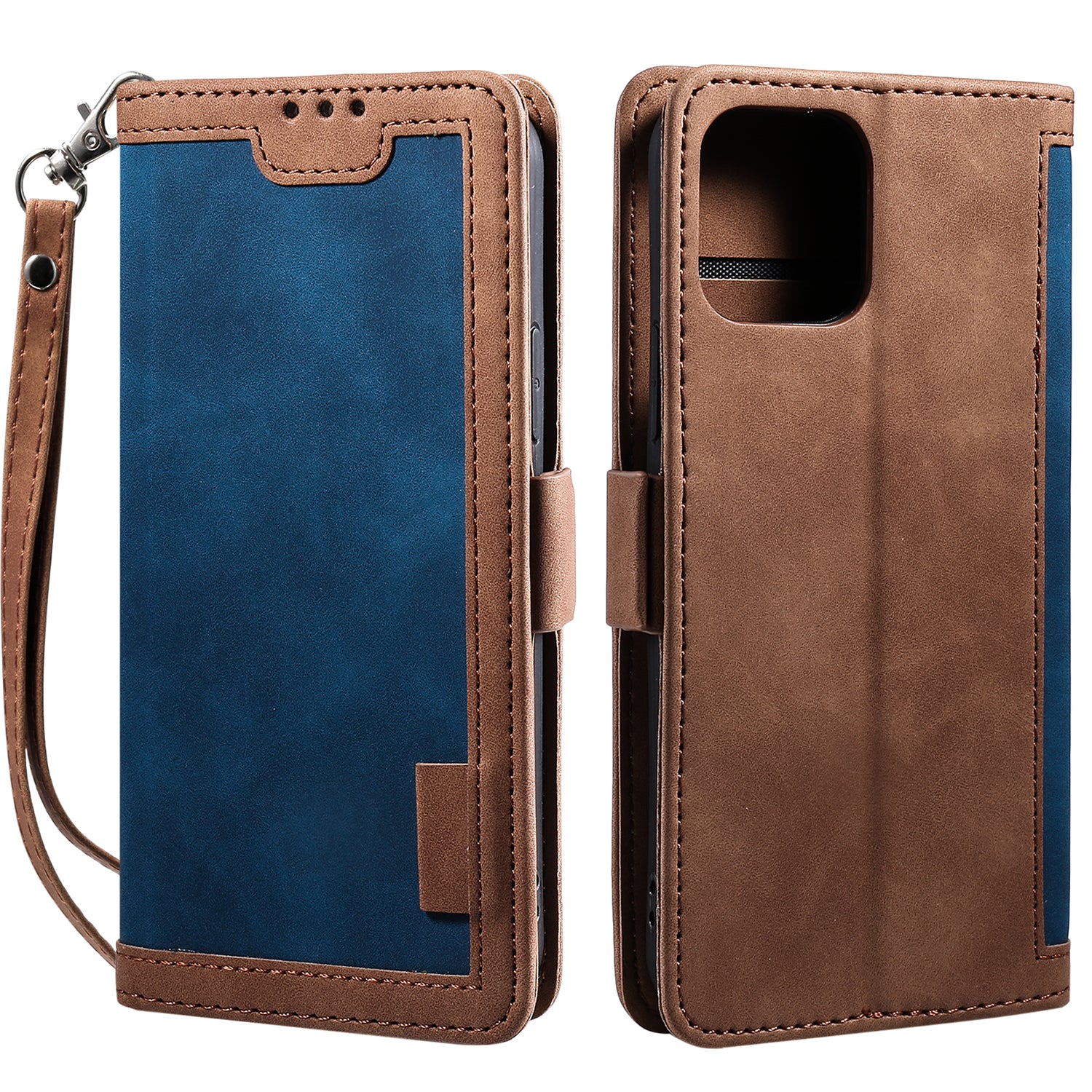 Retro Style Full Protection Splicing Leather Phone Case with Card Slots and Photo Slot for iPhone 13 6.1 inch